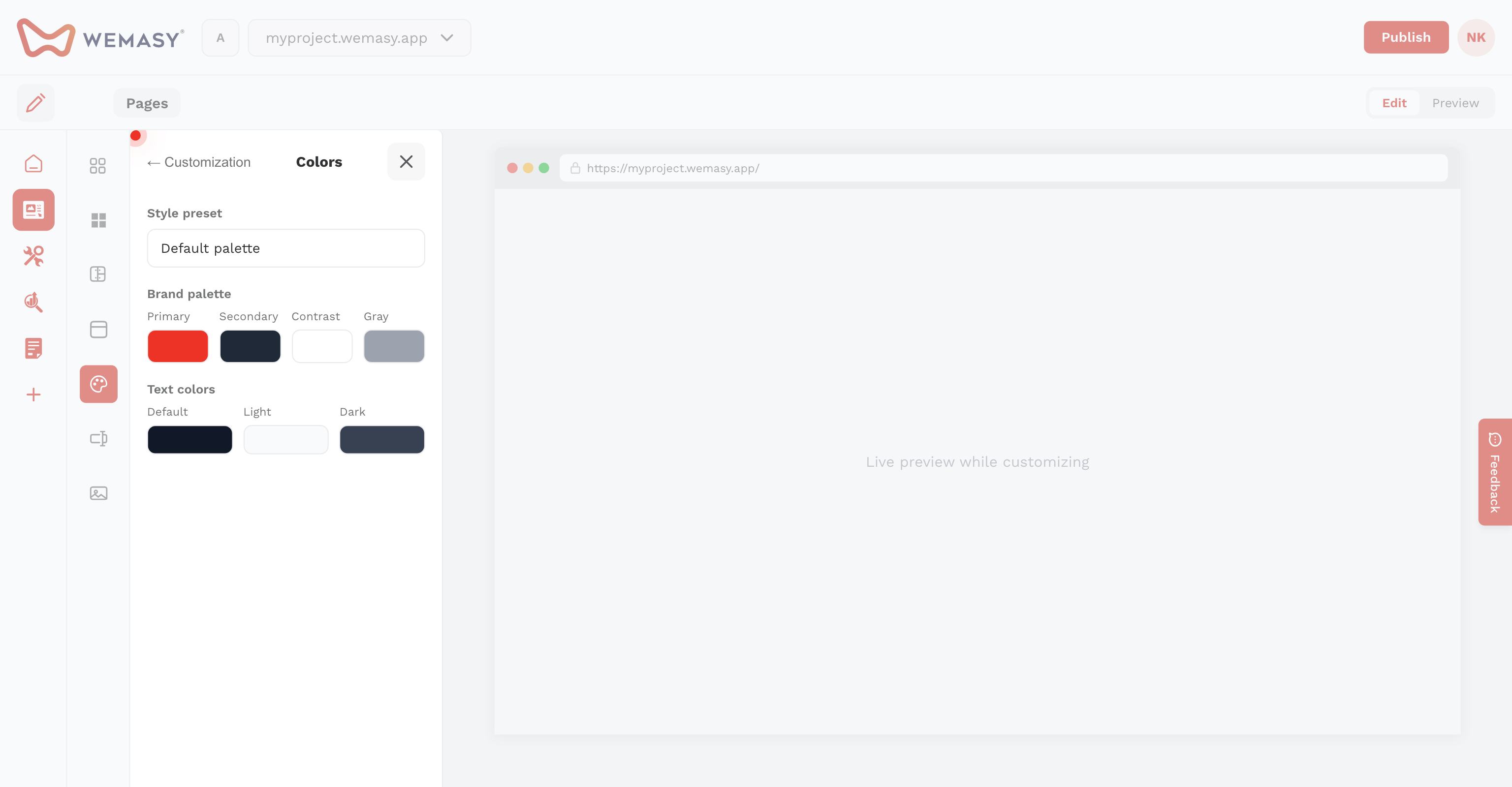 Creador de webs: abrir Colores