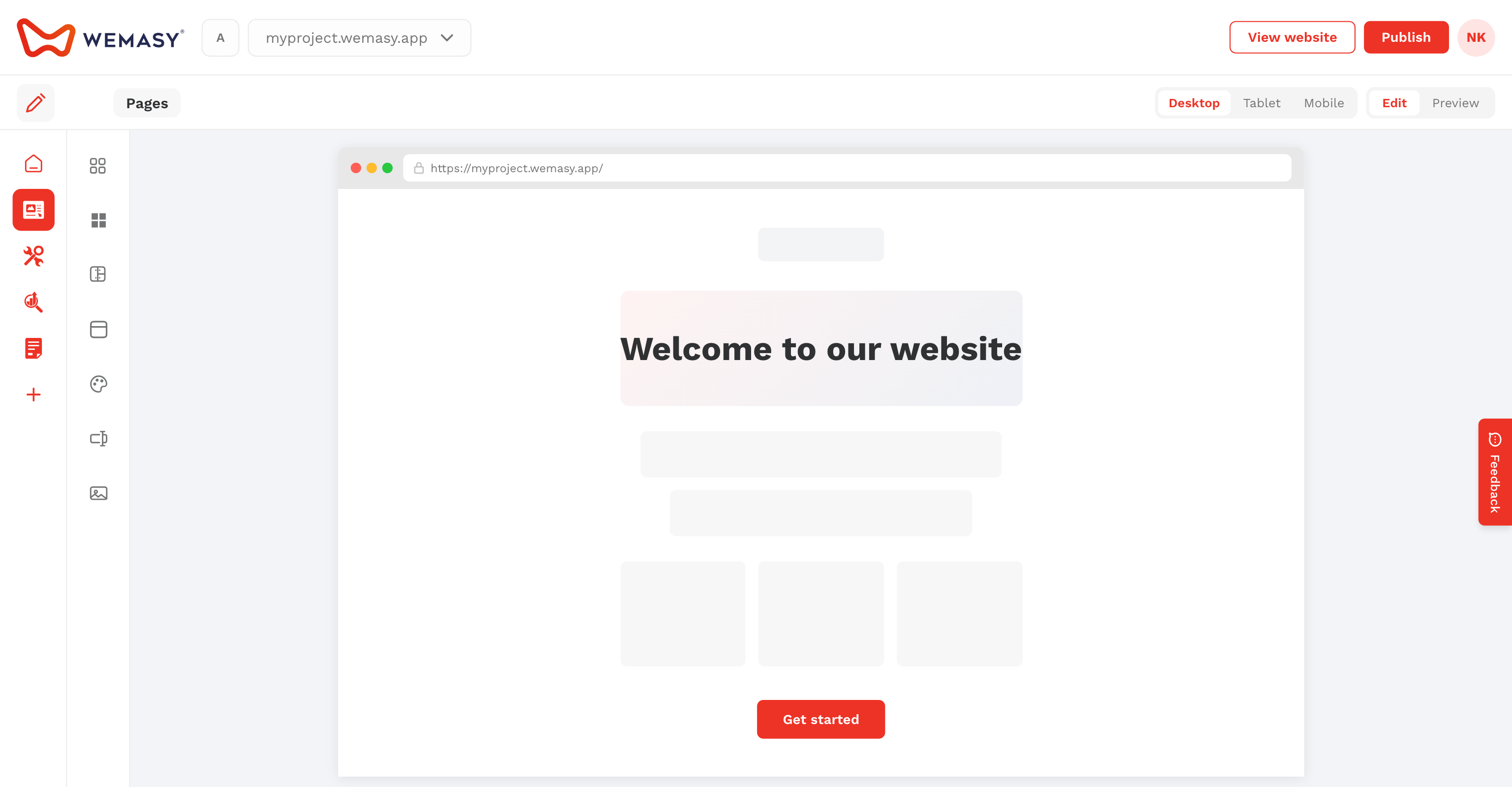 El editor visual del Creador de webs de WEMASY