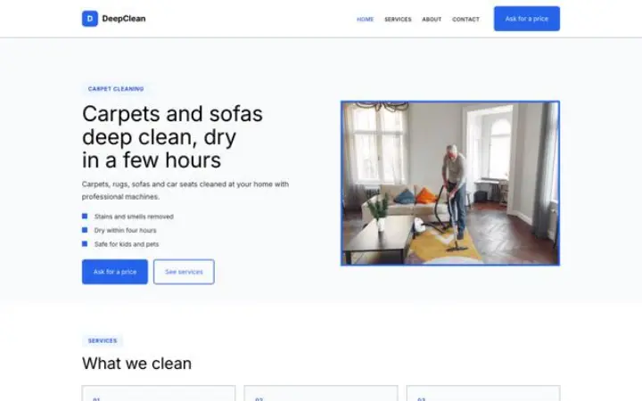 Web para limpieza de alfombras y tapicerías