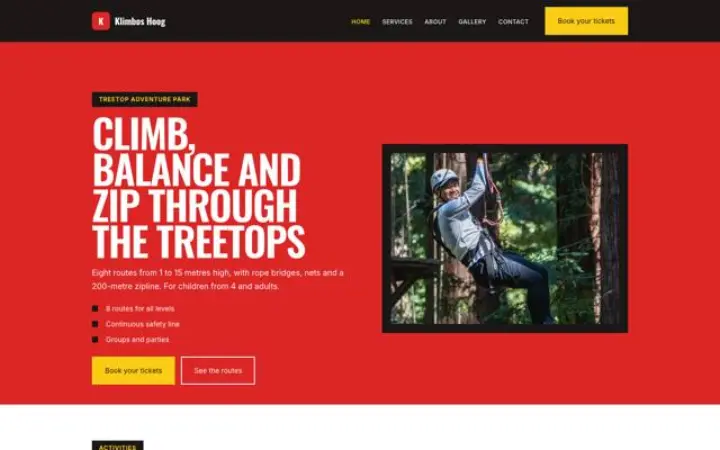 Web para parque de aventura en los árboles