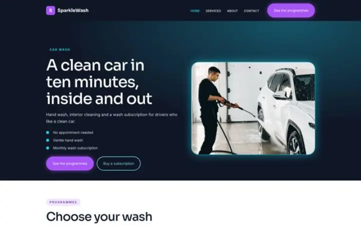 Web para lavado de coches