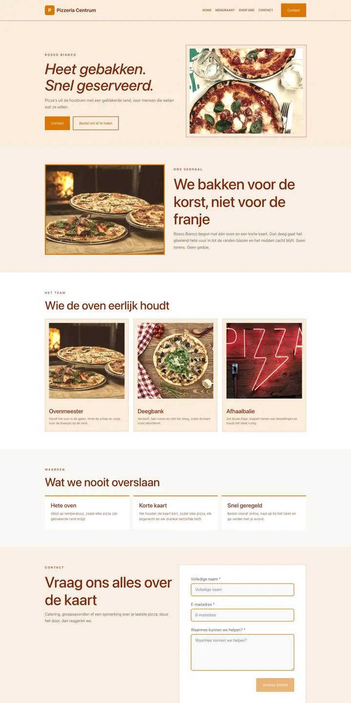Ejemplo de una web para pizzeria