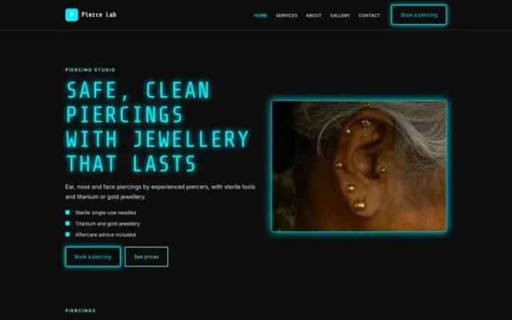 Web para estudio de piercing