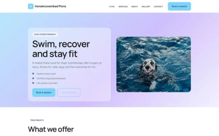 Web para piscina de hidroterapia canina