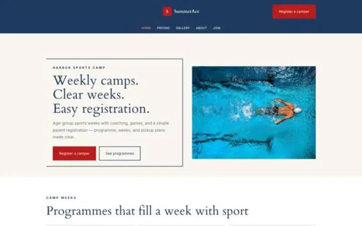 Web para campamento deportivo