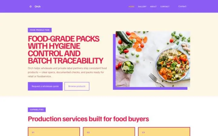Web para producción alimentaria