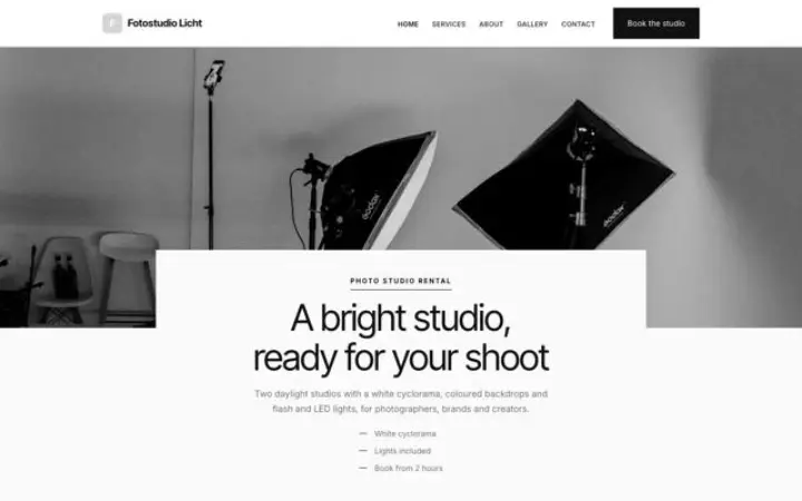 Web para alquiler de estudio fotográfico