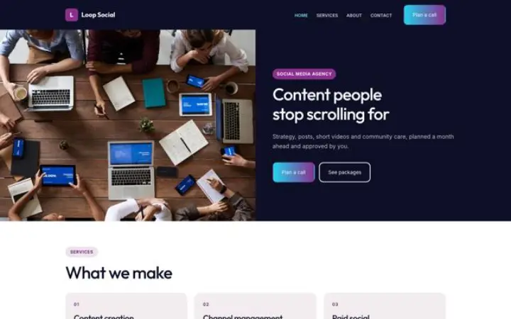 Web para agencia de redes sociales