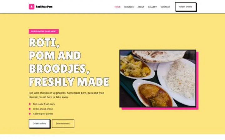 Web para comida surinamesa para llevar